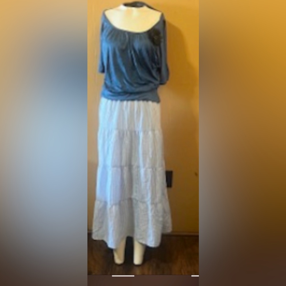 Iz Byer  Small Navy Blue & White Tiered Maxi Skirt .large
